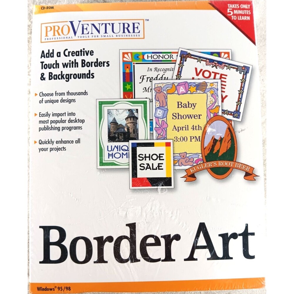 Border Art Windows PC Software NEW Vintage Computer Software for Windows 95 & 98
